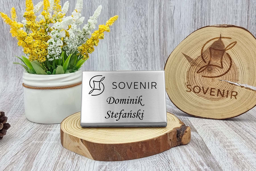Stalowy Portfel na karty RFID Srebrny z GRAWEREM