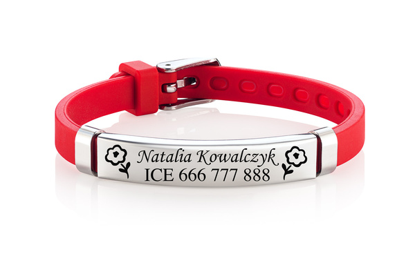 Bransoletka ICE dla Dziecka Czerwona z GRAWEREM ID